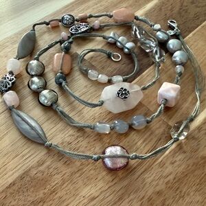 Vintage Silpada Sterling Silver Pink Soapstone Necklace N2191